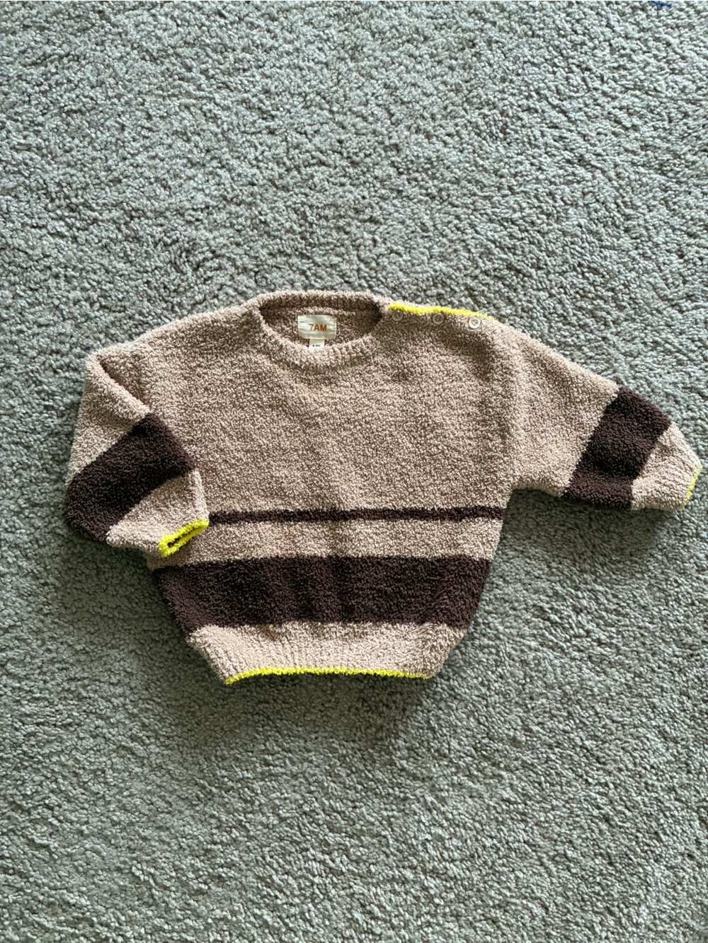 7Am Enfant Fuzzy  Boxy Sweater - Taupe & Dark Brown with Neon Trim